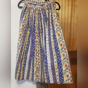 Napa Valley Long Floral Cotton Pleated Skirt Stretch Waist Med